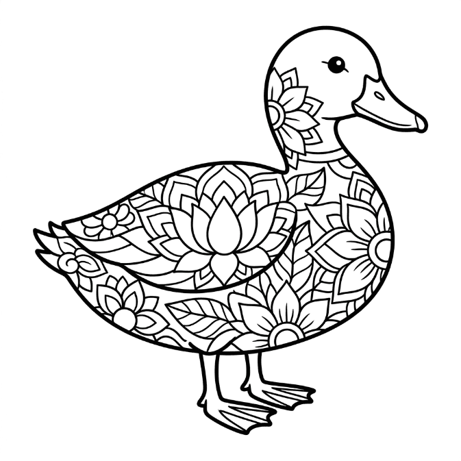 Coloriage Mandala: Magnifique canard Mandalas