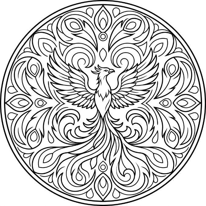 Coloriage Mandala: Magnifique Phénix Mandalas