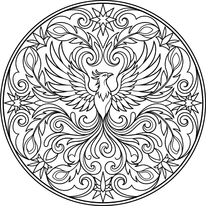 Coloriage Mandala: Majestueux Phénix Mandalas