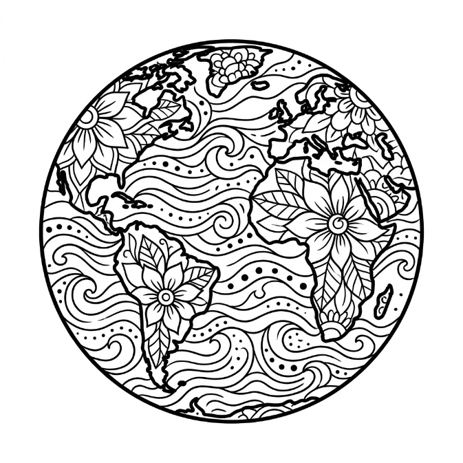 Coloriage Mandala: Merveilleuse Terre Mandalas