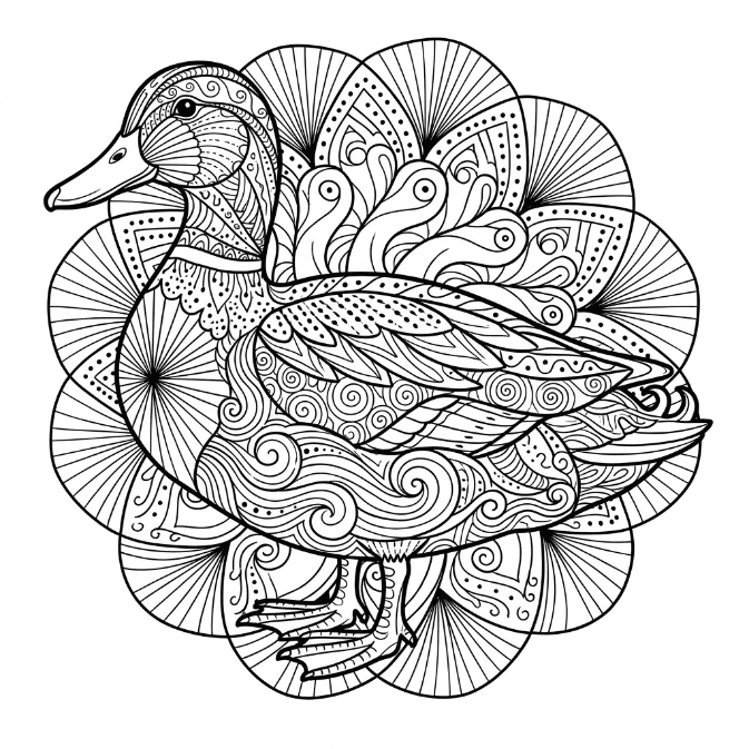 Coloriage Mandala: Merveilleux canard Mandalas