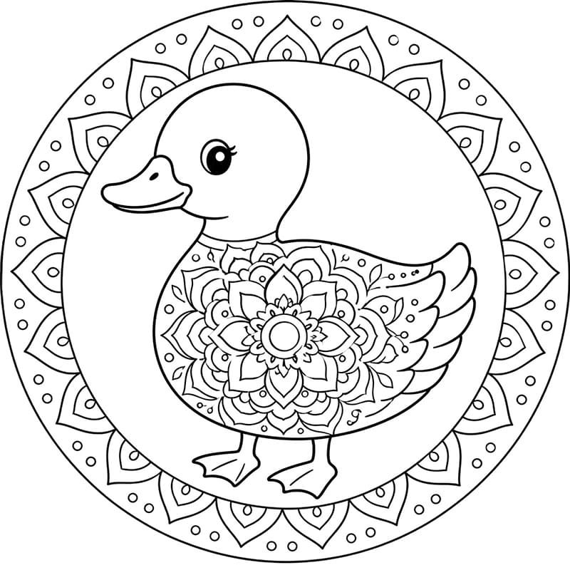 Coloriage Mandala: Mignon petit canard Mandalas