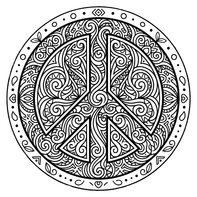 Coloriage Mandala: Paix avec des motifs courbes Mandalas