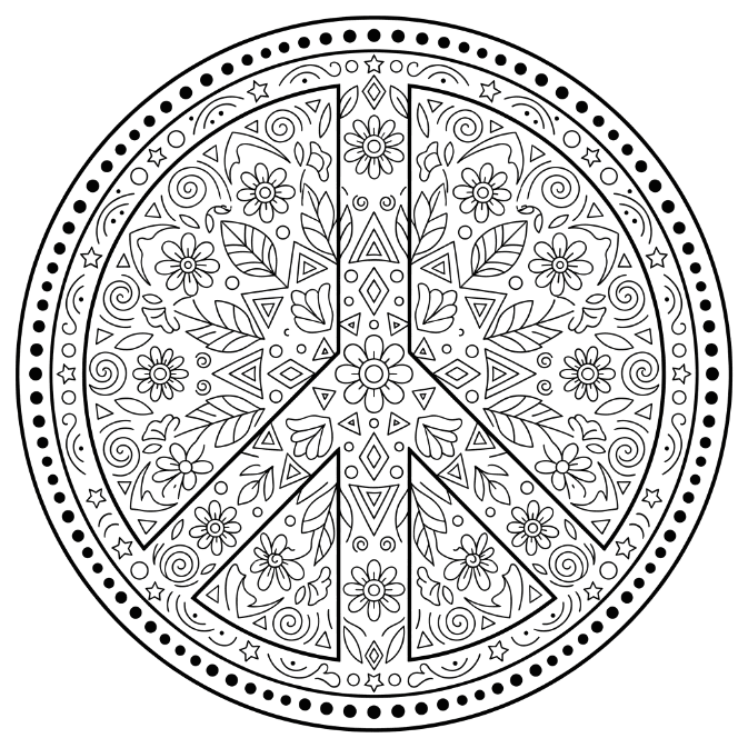 Coloriage Mandala: Paix avec des motifs floraux Mandalas