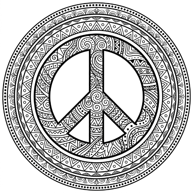 Coloriage Mandala: Paix avec des motifs zentangle et tribaux Mandalas