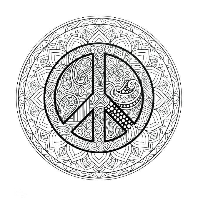 Coloriage Mandala: Paix avec des textures zentangle Mandalas