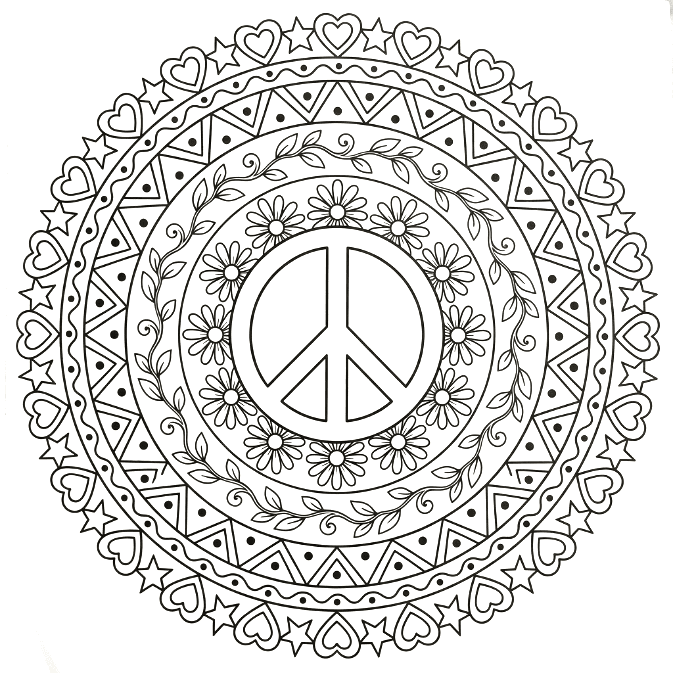Coloriage Mandala: Paix et des éléments mignons Mandalas