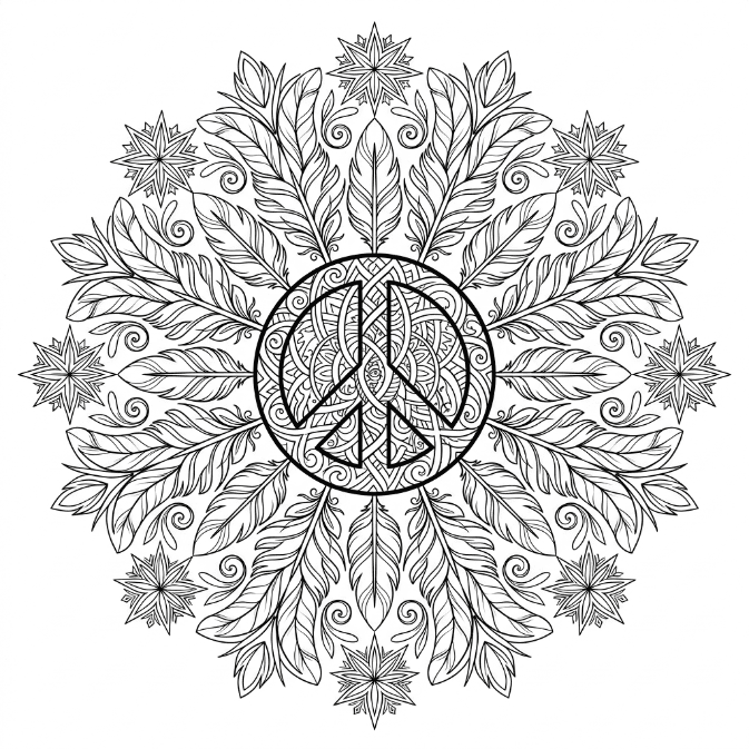 Coloriage Mandala: Paix et des plumes Mandalas