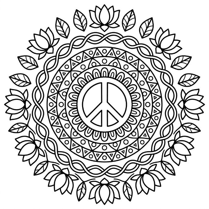 Coloriage Mandala: Paix et les lotus Mandalas
