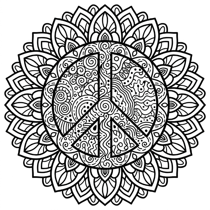 Coloriage Mandala: Paix gratuit Mandalas