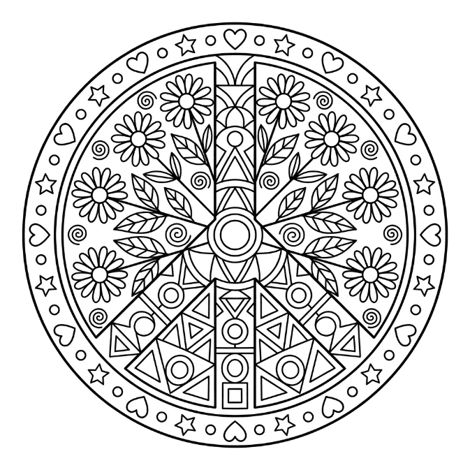 Coloriage Mandala: Paix mignonne Mandalas