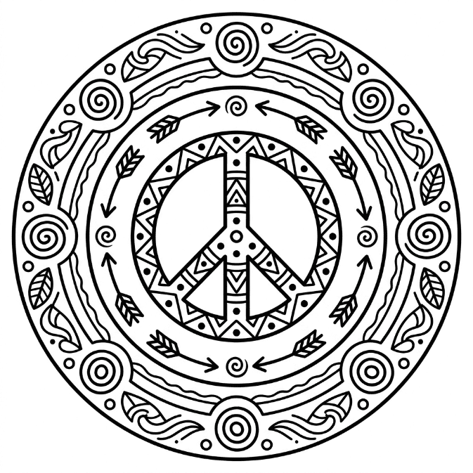 Coloriage Mandala: Paix pour enfants Mandalas