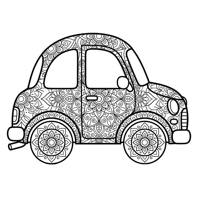 Coloriage Mandala: Petite voiture Mandalas