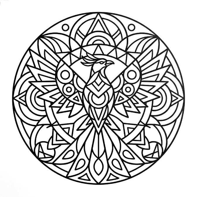 Coloriage Mandala: Phénix abstrait Mandalas