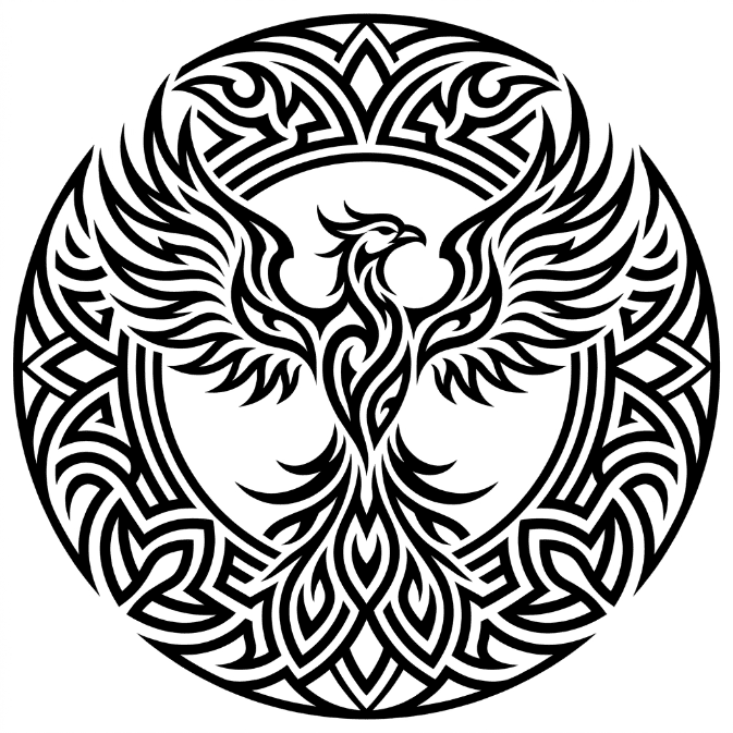 Coloriage Mandala: Phénix aux formes d'inspiration tribale Mandalas