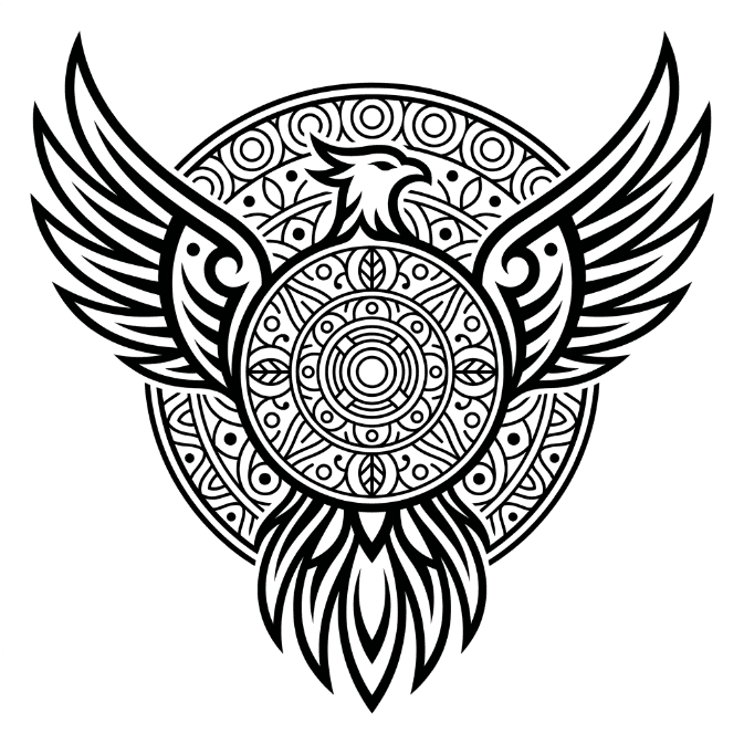 Coloriage Mandala: Phénix de style tribal Mandalas