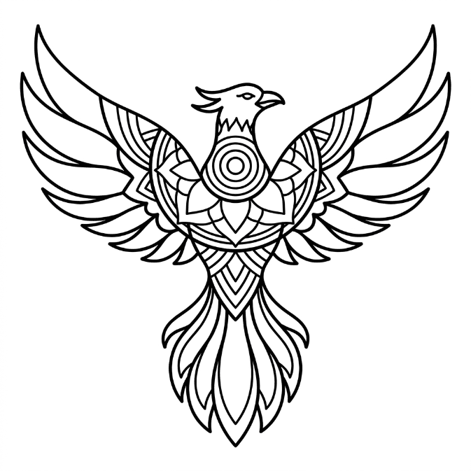 Coloriage Mandala: Phénix simple Mandalas