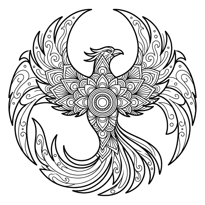 Coloriage Mandala: Phénix splendide Mandalas