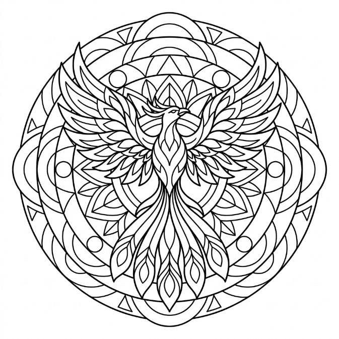 Coloriage Mandala: Phénix stylisé Mandalas