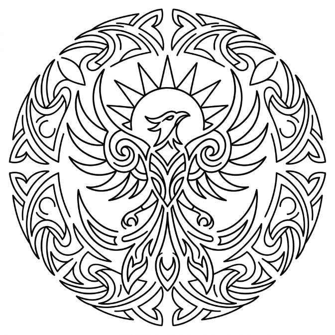 Coloriage Mandala: Phénix tribal Mandalas