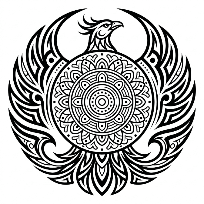 Coloriage Mandala: Puissant Phénix Mandalas