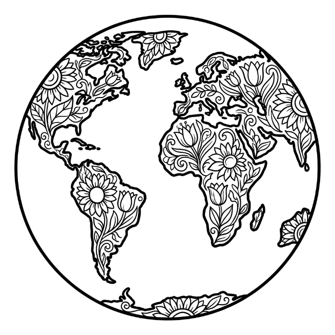 Coloriage Mandala: Terre aux motifs floraux Mandalas