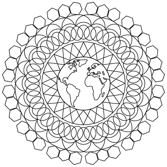 Coloriage Mandala: Terre aux motifs géométriques Mandalas