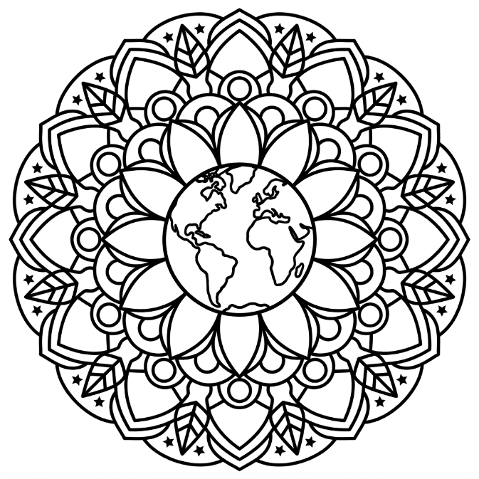 Coloriage Mandala: Terre aux motifs simples Mandalas
