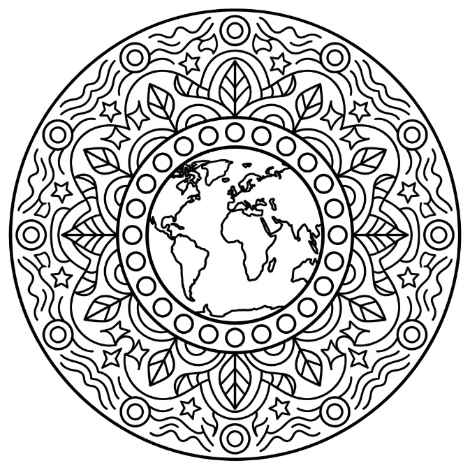 Coloriage Mandala: Terre avec des motifs naturels Mandalas