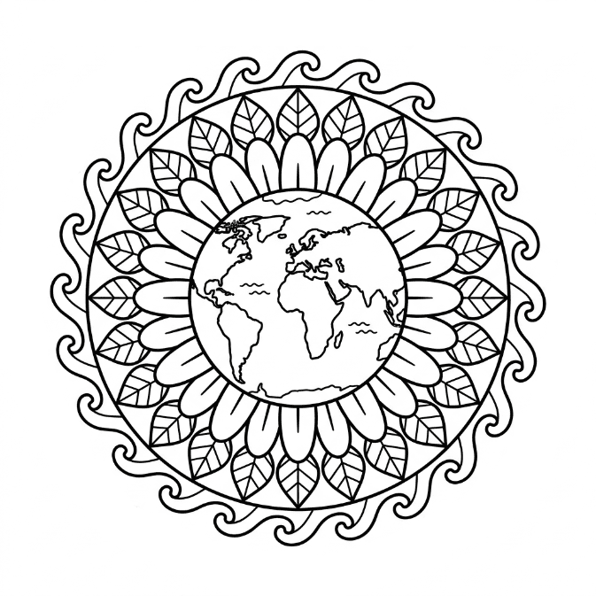 Coloriage Mandala: Terre pour enfants Mandalas