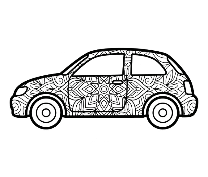 Coloriage Mandala: Une belle voiture Mandalas