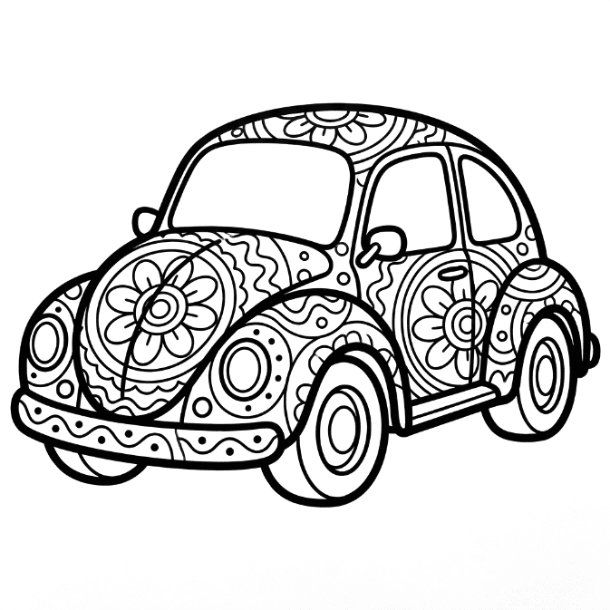 Coloriage Mandala: Voiture aux motifs simples Mandalas