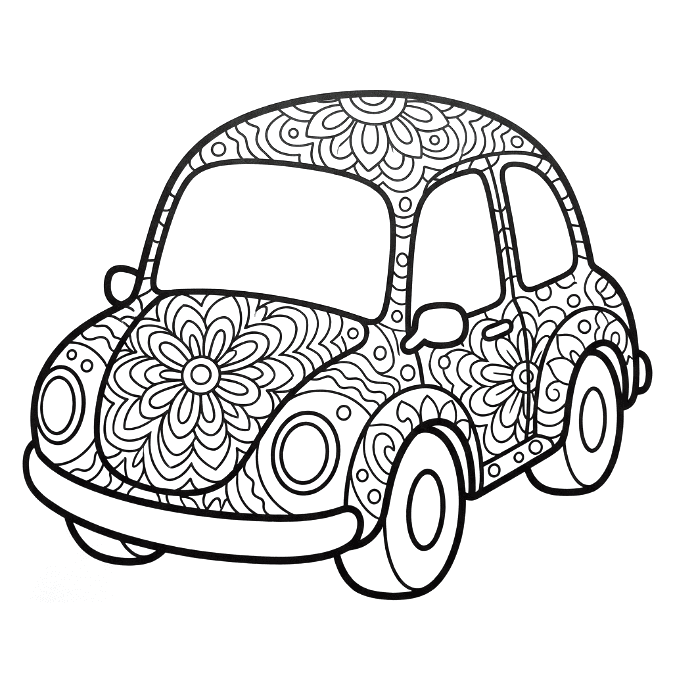 Coloriage Mandala: Voiture de dessin animé Mandalas