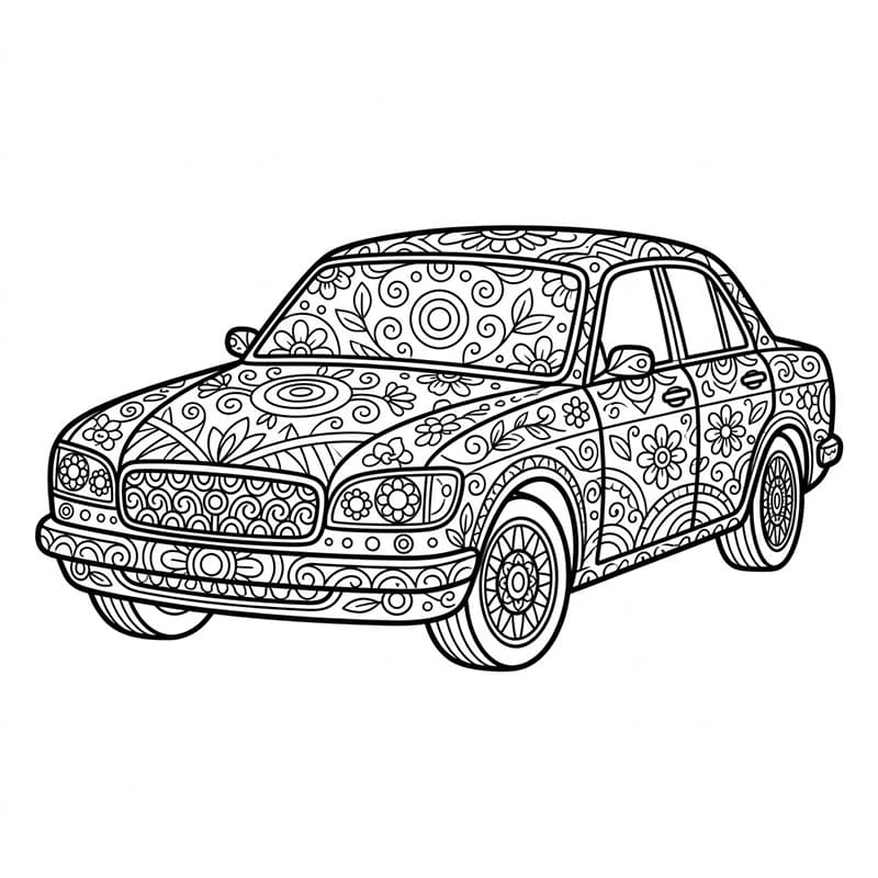 Coloriage Mandala: Voiture florale Mandalas