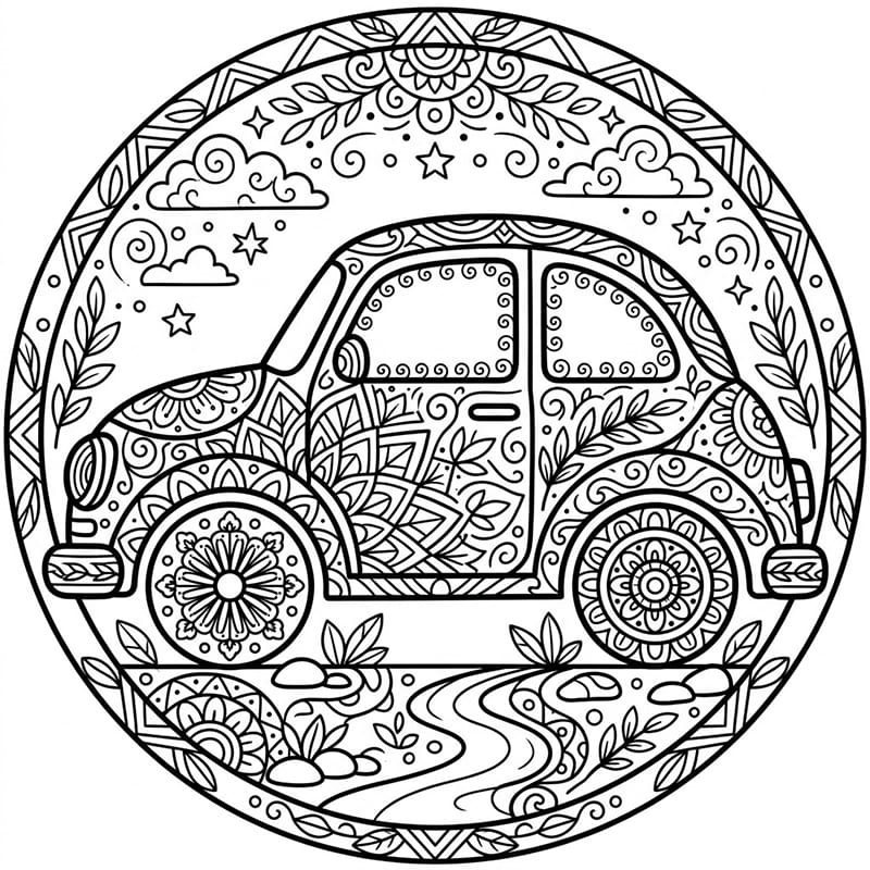 Coloriage Mandala: Voiture incroyable Mandalas