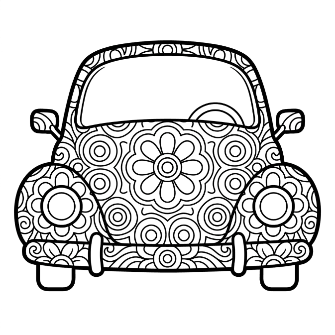 Coloriage Mandala: Voiture mignonne Mandalas