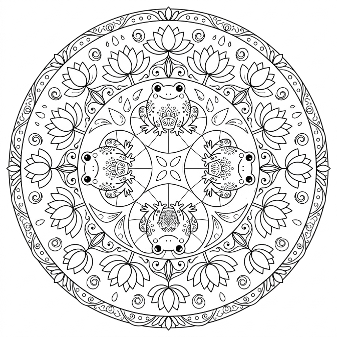 Coloriage Mandala: Adorables grenouilles Mandalas