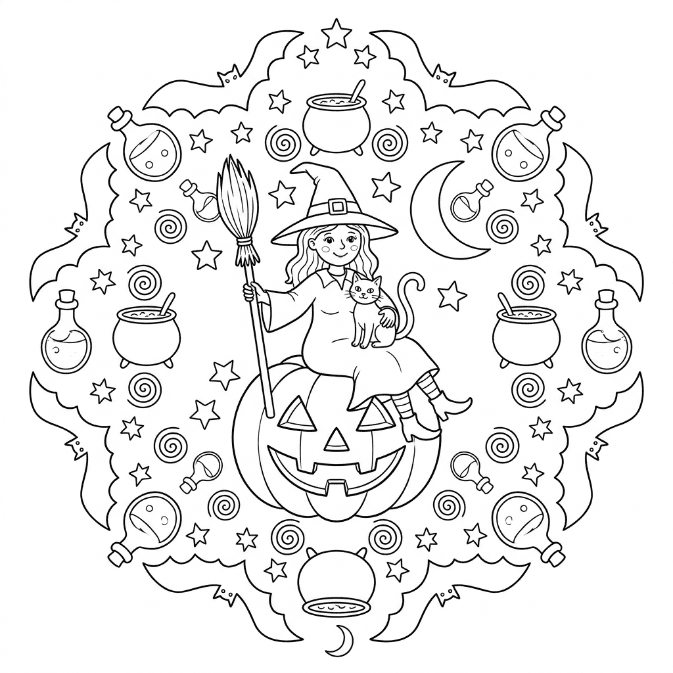 Coloriage Mandala: Amicale sorcière Mandalas