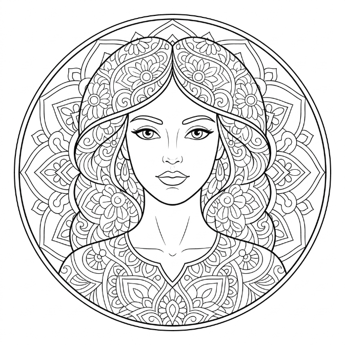 Coloriage Mandala: Belle femme Mandalas