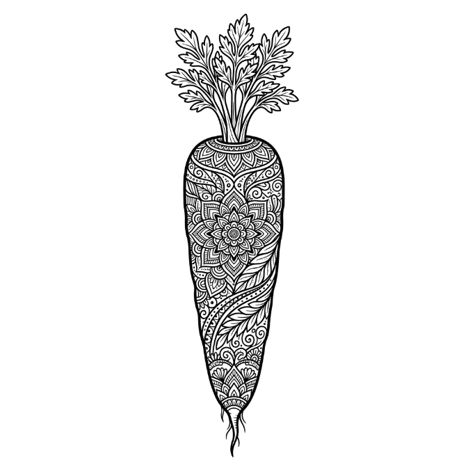 Coloriage Mandala: Carotte avec des motifs zentangle Mandalas