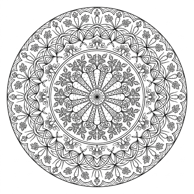 Coloriage Mandala: Carottes dans le jardin Mandalas