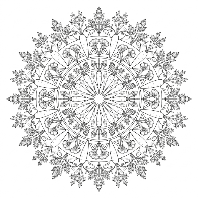 Coloriage Mandala: Carottes et fleurs Mandalas