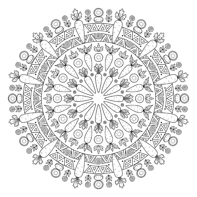 Coloriage Mandala: Carottes et formes géométriques Mandalas