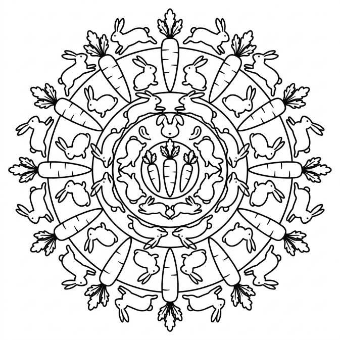 Coloriage Mandala: Carottes et lapins Mandalas