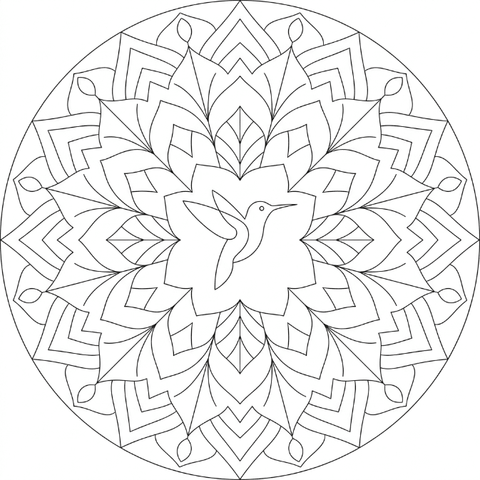 Coloriage Mandala: Colibri abstrait Mandalas