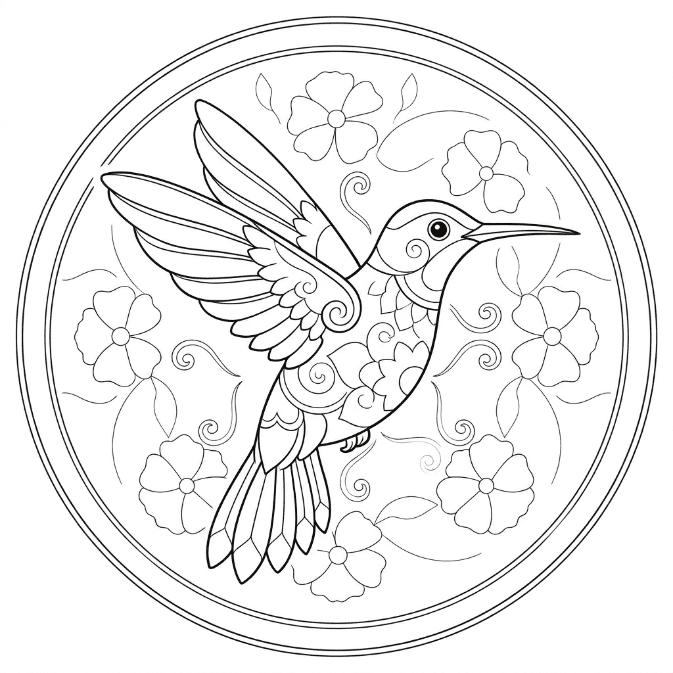 Coloriage Mandala: Colibri artistique Mandalas