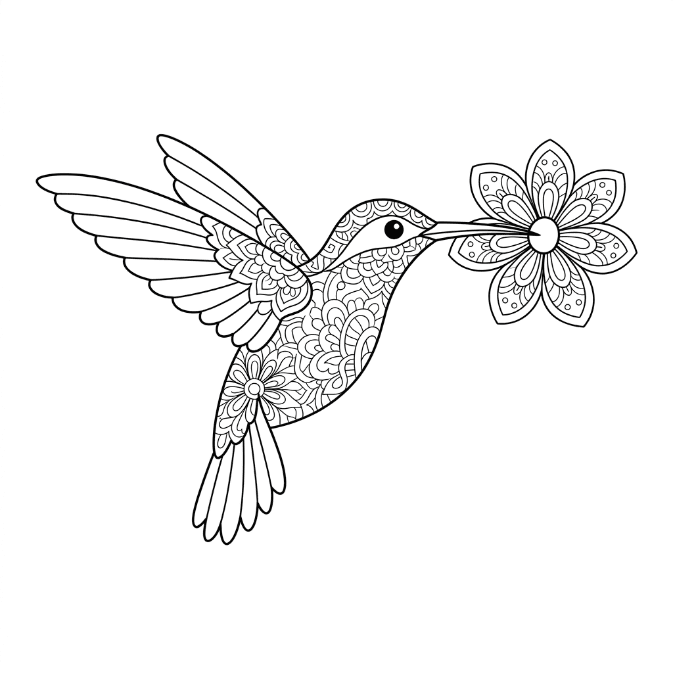Coloriage Mandala: Colibri avec une fleur Mandalas