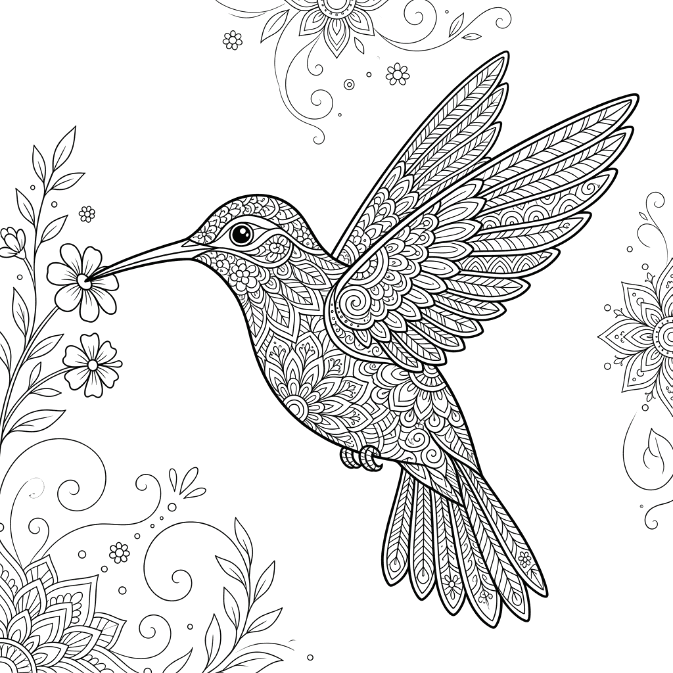 Coloriage Mandala: Colibri dans la nature Mandalas