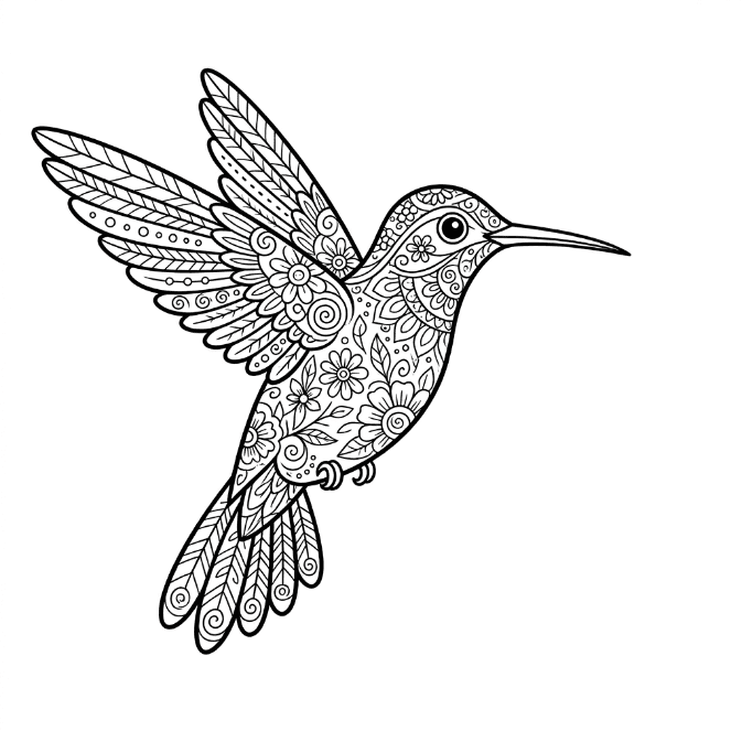 Coloriage Mandala: Colibri de dessin animé Mandalas
