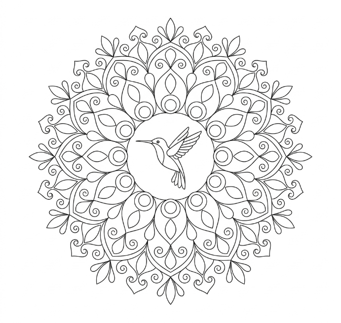 Coloriage Mandala: Colibri parfait Mandalas